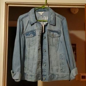 Lauren Conrad love and kindness embroidered Jean jacket, large